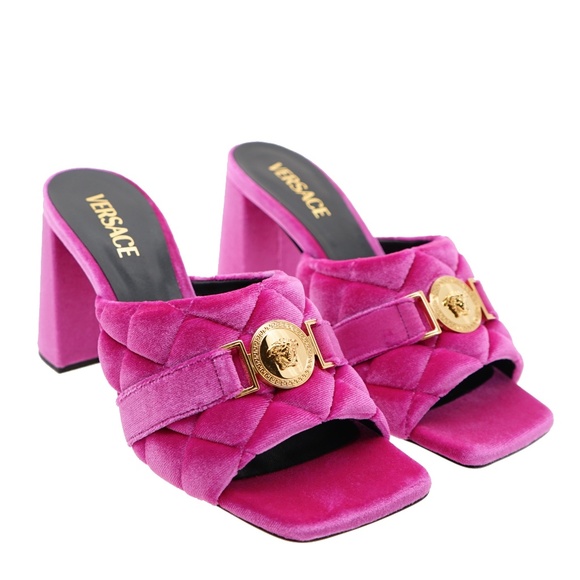 Versace Medusa Quilted Velvet Mules Sandals Size 40 / 10US New - Picture 6 of 10